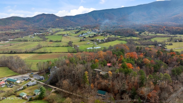 aerial view featuring a rural view and a mountain view