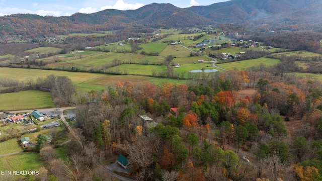 aerial view featuring a rural view and a mountain view