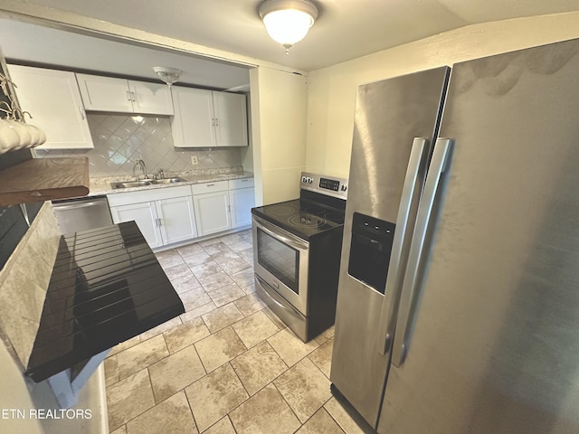 94 Hilltop Ln, Norris, TN 37828 - kitchen with backsplash, white cabinetry, appliances with stainless steel finishes, and a sink