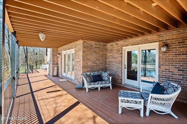 wooden terrace with french doors