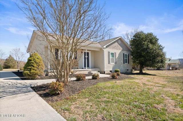 ranch-style home featuring a front yard and crawl space