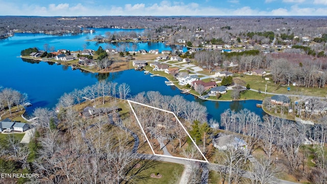 2024 Cravens Dr, Crossville, TN 38572 - aerial view of property's location featuring a nearby body of water and property boundaries highlighted
