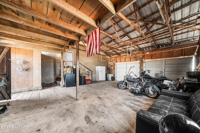 garage with metal wall