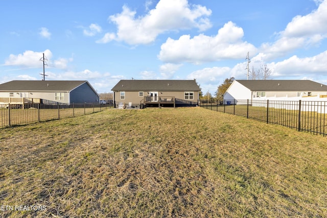 exterior space with a fenced backyard and a deck