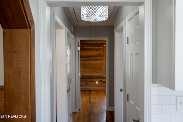 hallway with dark wood-type flooring