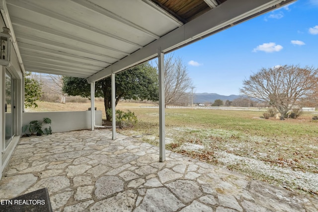 view of patio with a mountain view