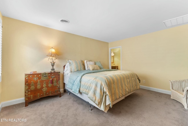 bedroom featuring carpet, visible vents, and baseboards