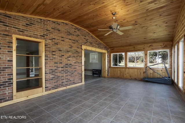 610 Hudson St, Athens, TN 37303 - unfurnished sunroom with vaulted ceiling, wooden ceiling, and a ceiling fan