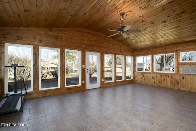 610 Hudson St, Athens, TN 37303 - unfurnished sunroom with lofted ceiling, wooden ceiling, and ceiling fan