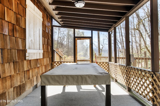 game room featuring a wall of windows and carpet flooring