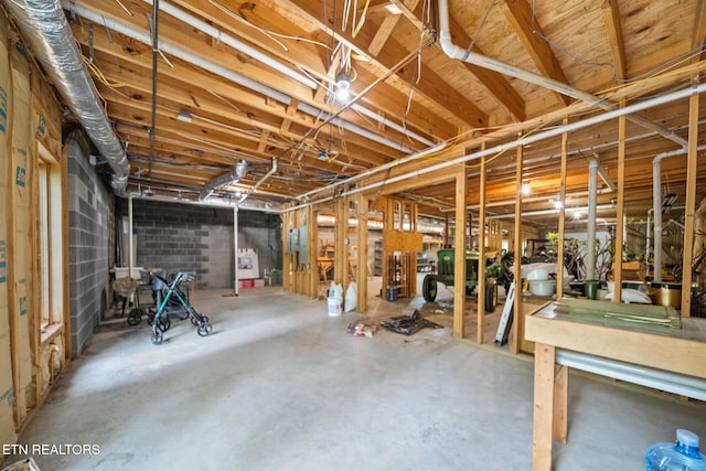 view of unfinished basement