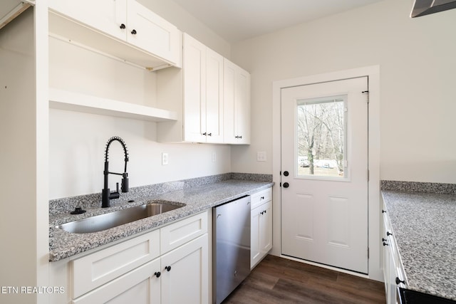 1229 N Main St, Sweetwater, TN 37874 - kitchen with a sink, stainless steel dishwasher, dark wood-style floors, and white cabinetry