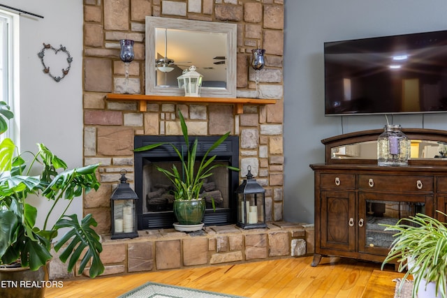 living room featuring a fireplace and hardwood / wood-style floors