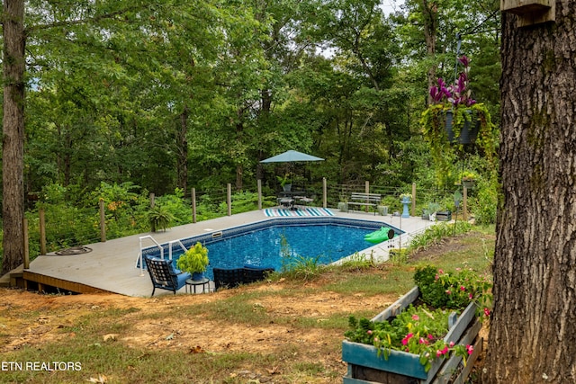 view of pool with a fenced in pool