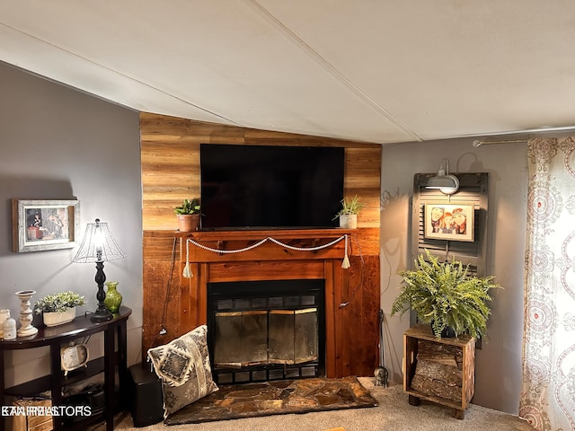 137 Summerset Ln, Pioneer, TN 37847 - living room with wood walls, carpet, and a glass covered fireplace
