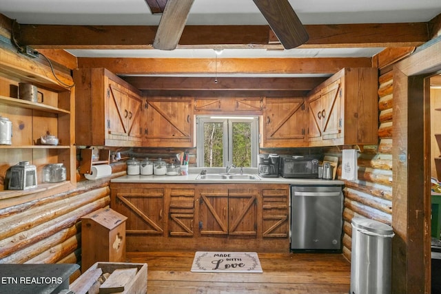 346 Chestuee Rd, Calhoun, TN 37309 - kitchen with stainless steel dishwasher, brown cabinets, light countertops, and a sink