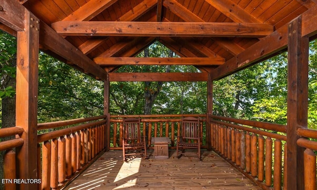 wooden terrace with a gazebo