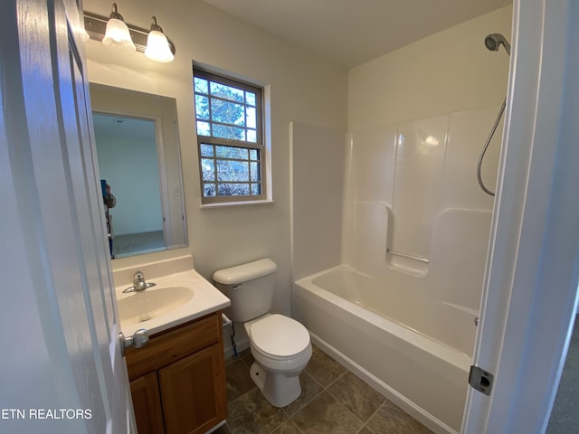 full bath featuring tile patterned flooring, toilet, vanity, and shower / tub combination