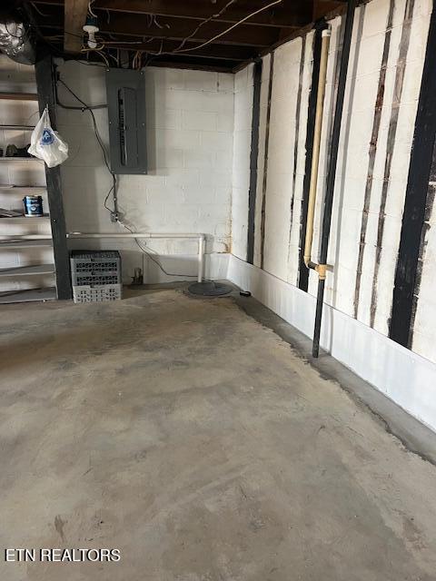 unfinished basement with electric panel