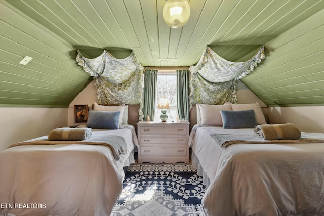 bedroom with wood ceiling