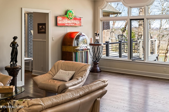 interior space featuring a healthy amount of sunlight, baseboards, and wood finished floors