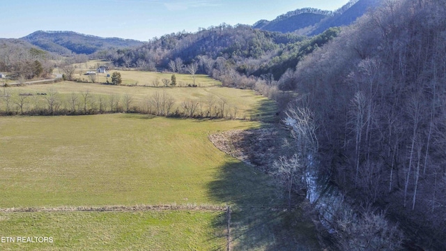 aerial view featuring a rural view and a mountain view