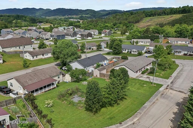 bird's eye view with a mountain view and a residential view