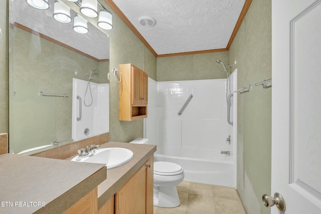 902 Oak Village Ct, Dandridge, TN 37725 - full bathroom with a textured ceiling,  shower combination, toilet, crown molding, and vanity