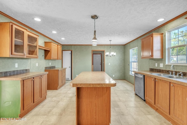 902 Oak Village Ct, Dandridge, TN 37725 - kitchen featuring dishwasher, a center island, a wealth of natural light, and crown molding