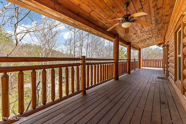 wooden terrace with ceiling fan