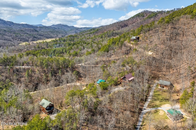 drone / aerial view with a view of trees and a mountain view