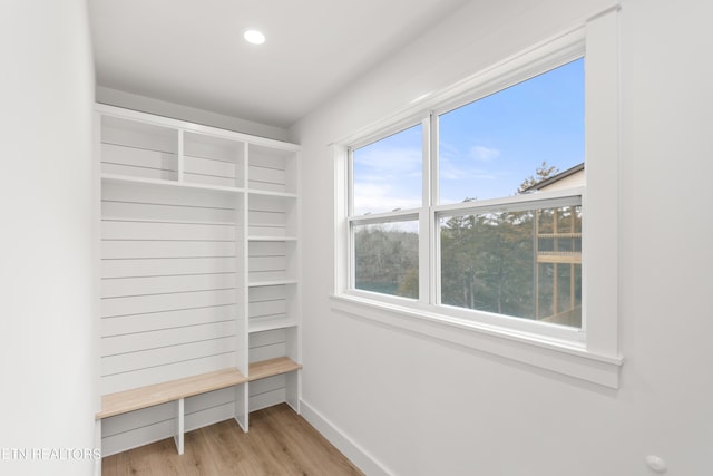 walk in closet with wood finished floors