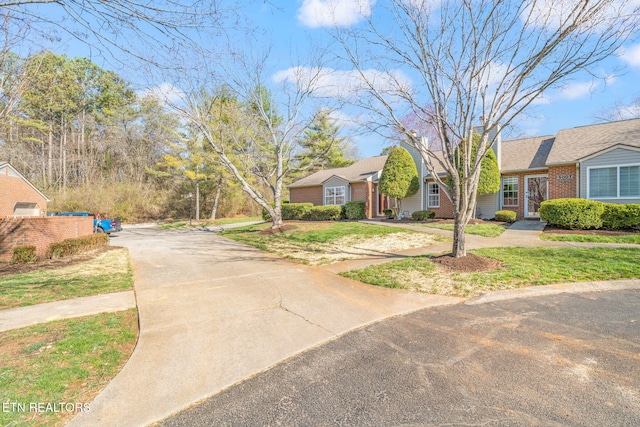 view of front of house with brick siding and a front lawn