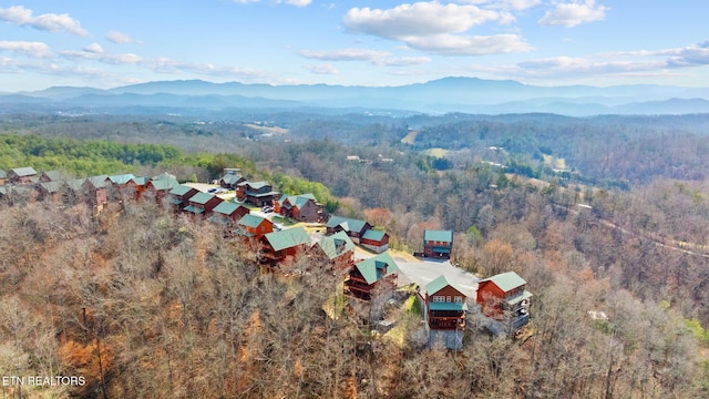 bird's eye view featuring a mountain view and a forest view