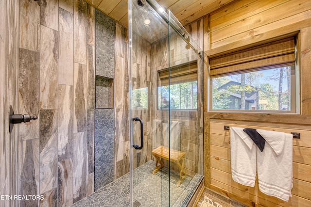 bathroom featuring a shower stall and a wealth of natural light