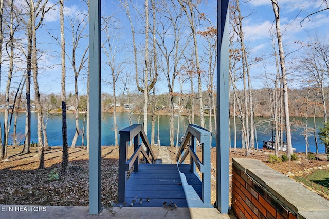 dock area with a water view