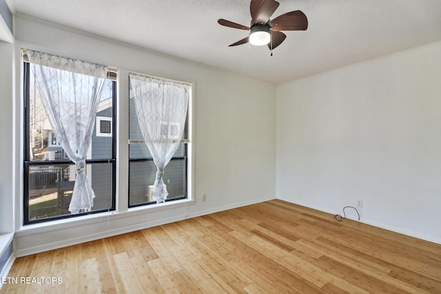 spare room featuring wood-type flooring and ceiling fan