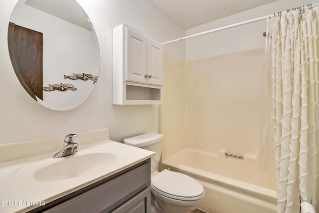 full bathroom with toilet, shower / tub combo, and vanity