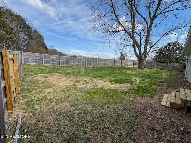 view of yard with a fenced backyard