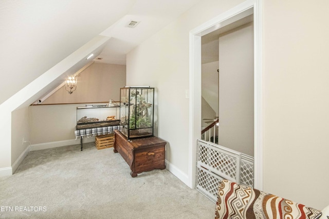 103 Branch Ln, Clinton, TN 37716 - hallway with carpet flooring, an upstairs landing, and a chandelier