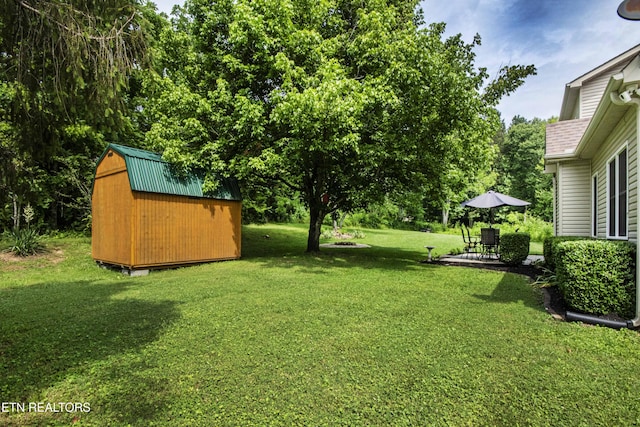 103 Branch Ln, Clinton, TN 37716 - view of green lawn with a storage shed and a patio area