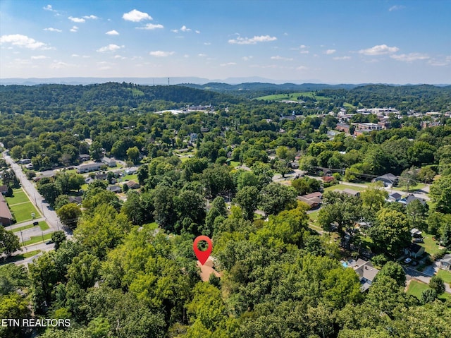 drone / aerial view featuring a view of trees