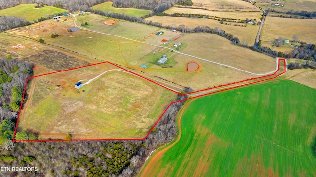 aerial view featuring a rural view