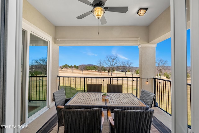 balcony with ceiling fan