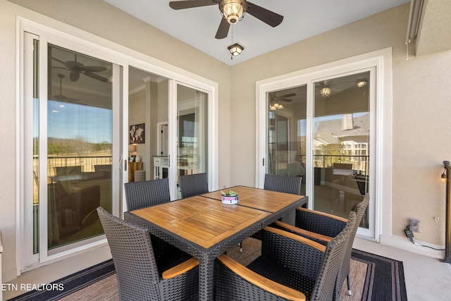 interior space featuring ceiling fan