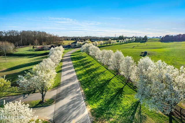 birds eye view of property with a rural view