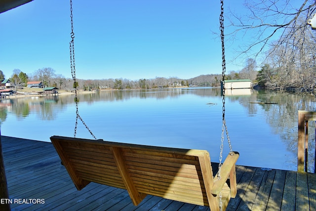 dock area with a water view