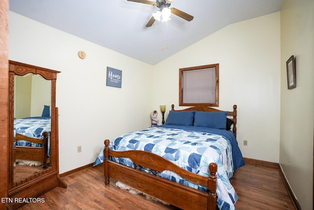 1435 Old Chisholm Trl, Dandridge, TN 37725 - bedroom with wood finished floors, lofted ceiling, baseboards, and a ceiling fan