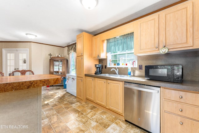 344 Johnson Farm Rd, Maynardville, TN 37807 - kitchen with stainless steel dishwasher, black microwave, and light brown cabinets