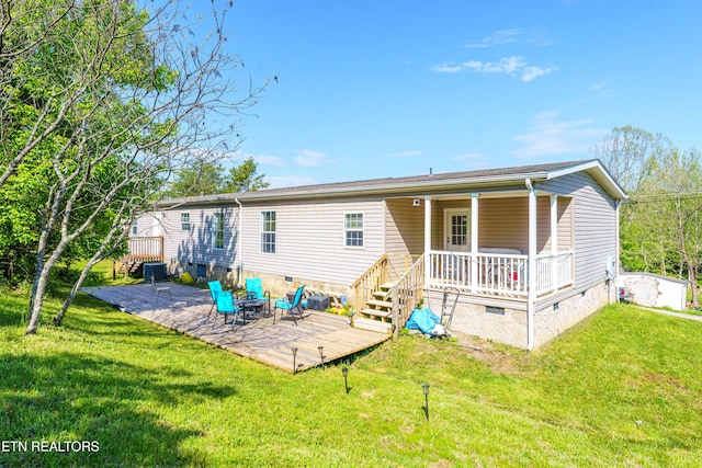 344 Johnson Farm Rd, Maynardville, TN 37807 - rear view of property featuring covered porch, a yard, and crawl space